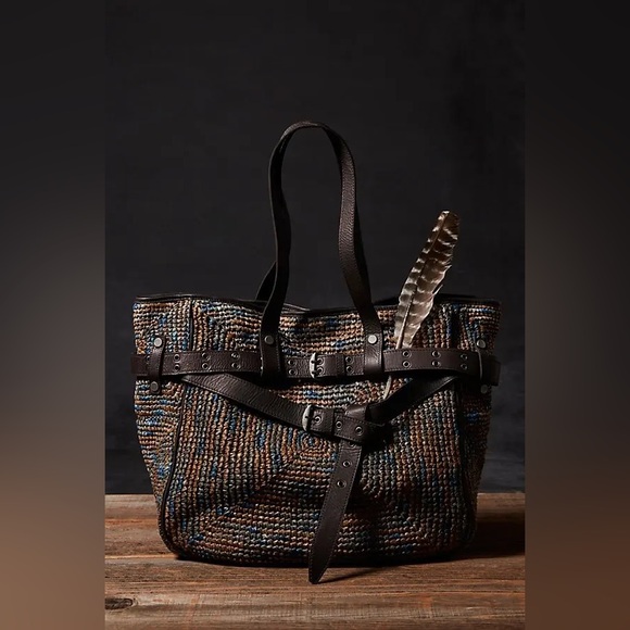 $528! FREE PEOPLE  We The Free Preslyn Raffia Tote NEW - Picture 3 of 7